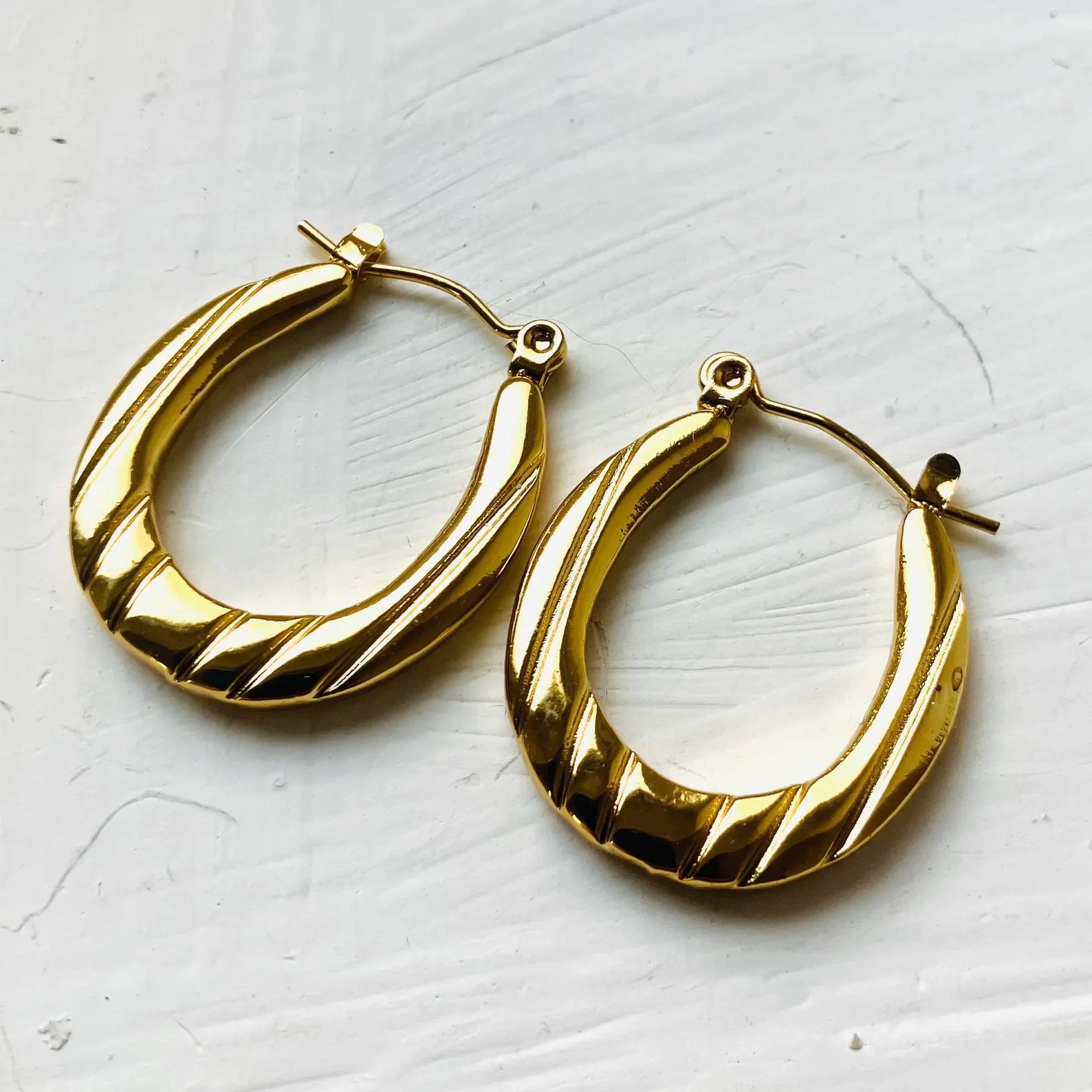 Anti Tarnish Oblong Hoop Gold Plated Earrings
