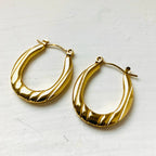 Anti Tarnish Oblong Hoop Gold Plated Earrings