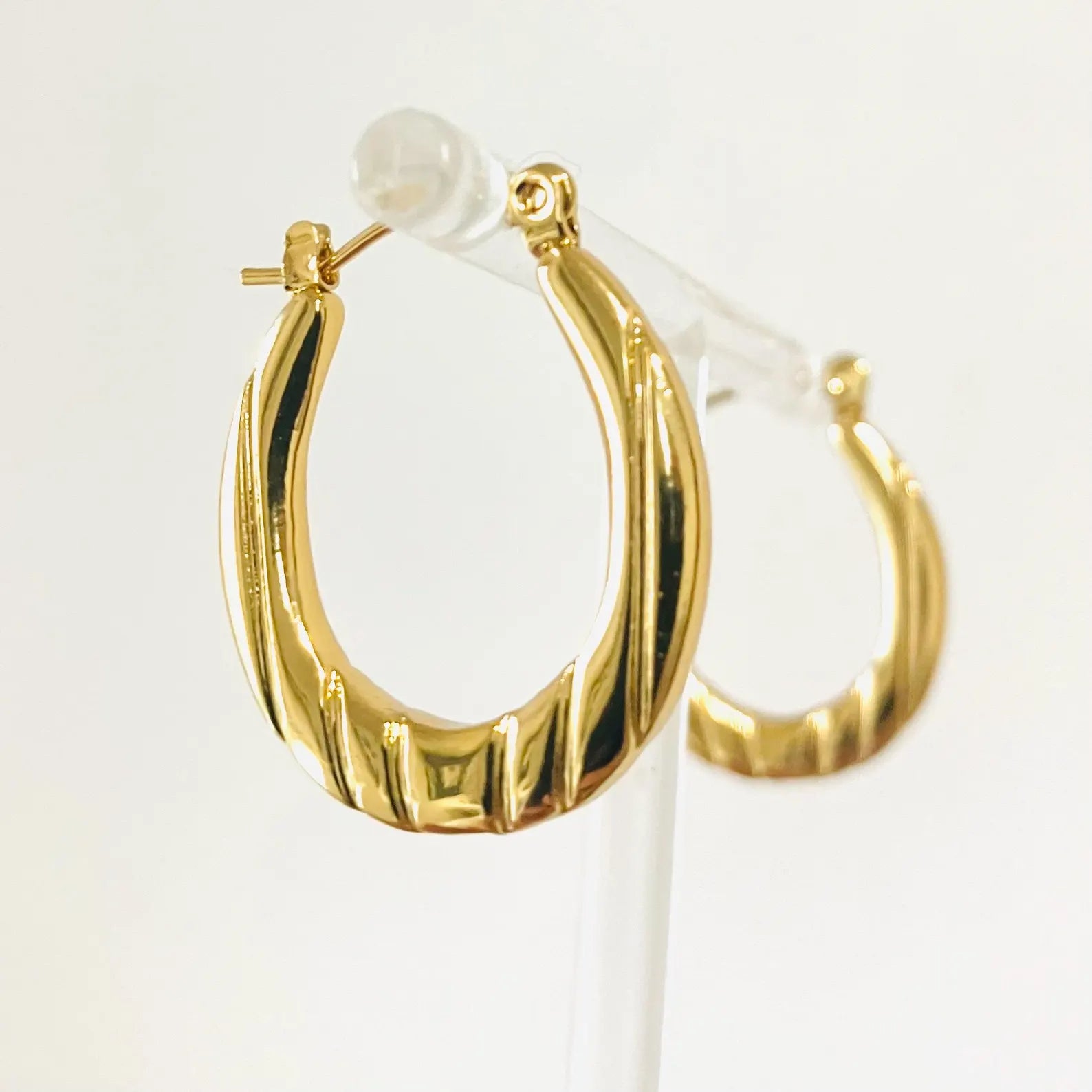 Anti Tarnish Oblong Hoop Gold Plated Earrings
