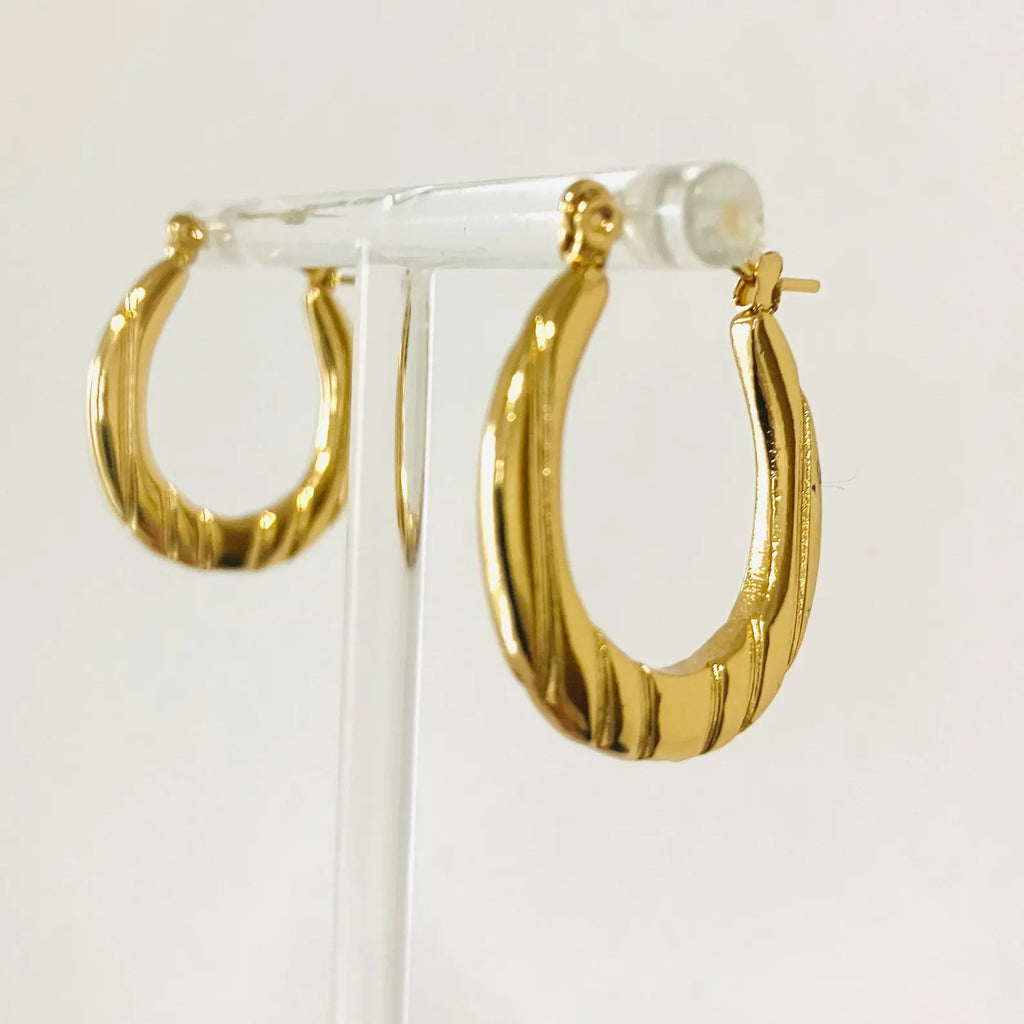 Anti Tarnish Oblong Hoop Gold Plated Earrings