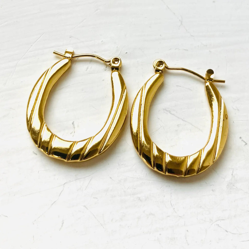 Anti Tarnish Oblong Hoop Gold Plated Earrings