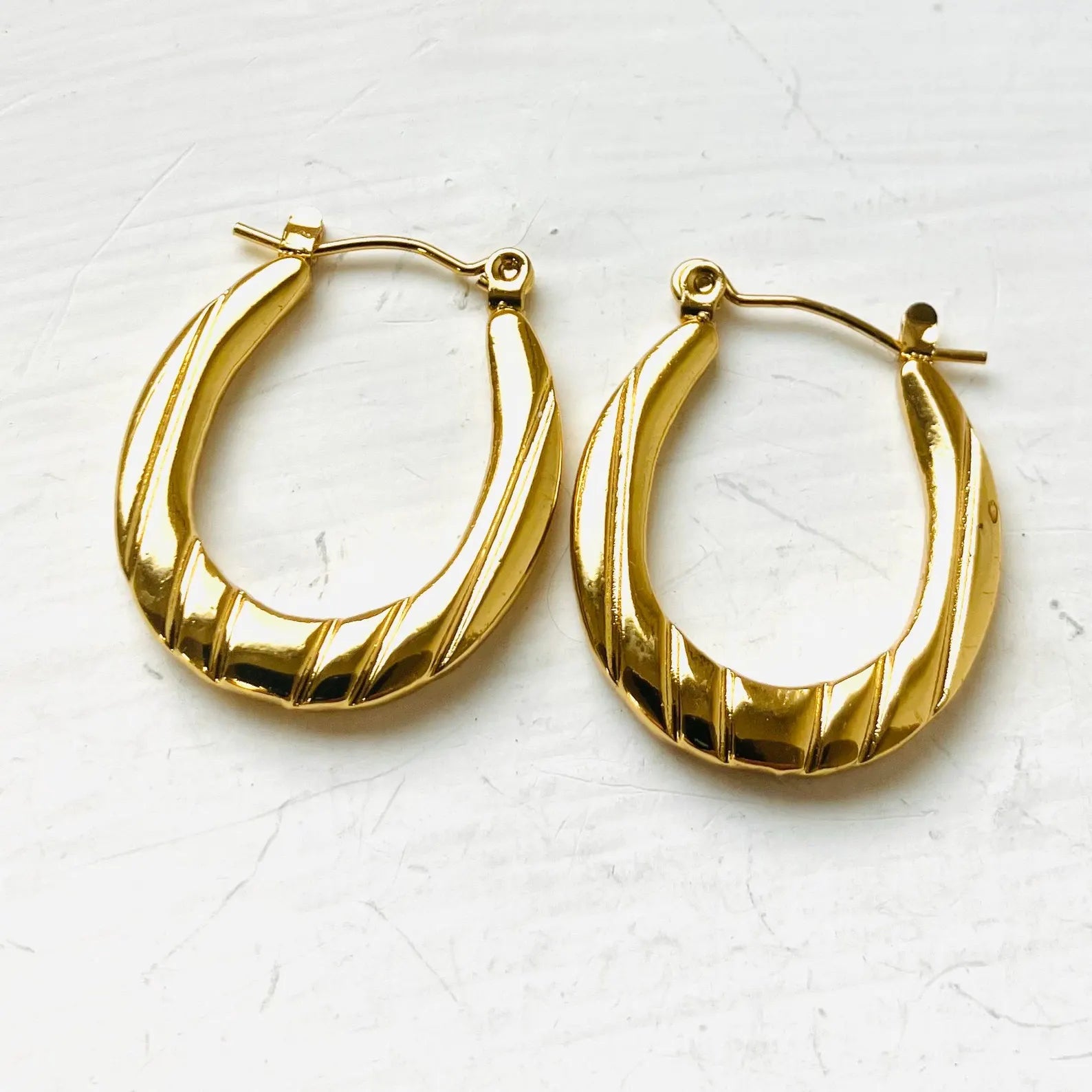 Anti Tarnish Oblong Hoop Gold Plated Earrings