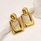 Anti Tarnish Oval Hollow Gold Plated Earrings