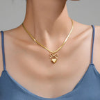Anti-Tarnish Bow Knot Heart Themed Gold Pendant