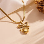 Anti-Tarnish Bow Knot Heart Themed Gold Pendant