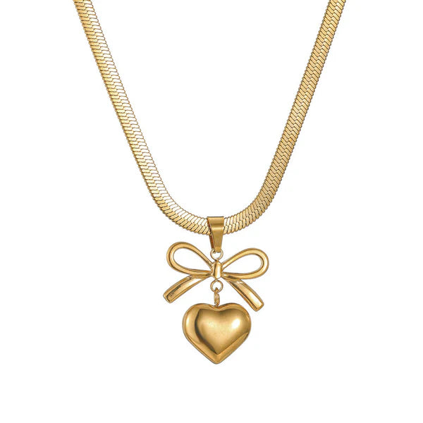 Bow Knot Heart Themed Gold Plated Anti Tarnish Pendant