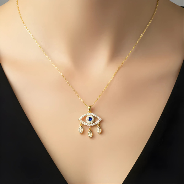 Anti-Tarnish Evil Eye American Diamond Gold Pendant