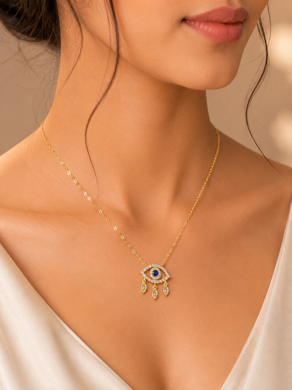 Anti-Tarnish Evil Eye American Diamond Gold Pendant