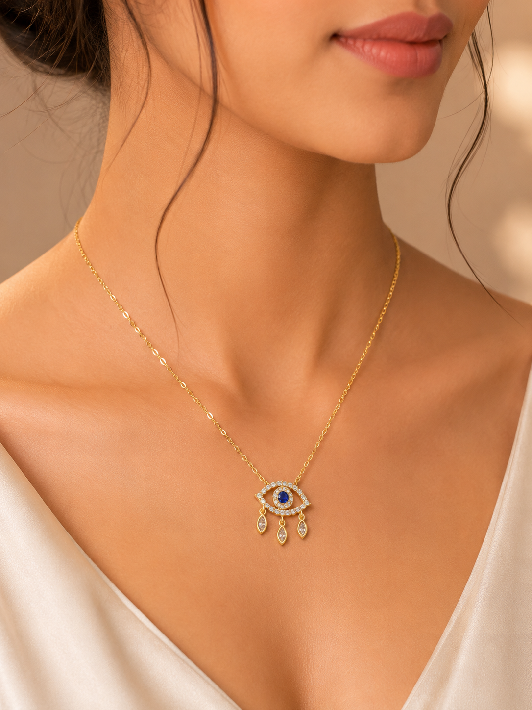 Anti-Tarnish Evil Eye American Diamond Gold Pendant