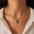 Anti-Tarnish Green Geometric Gold Pendant