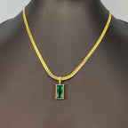 Anti-Tarnish Green Geometric Gold Pendant