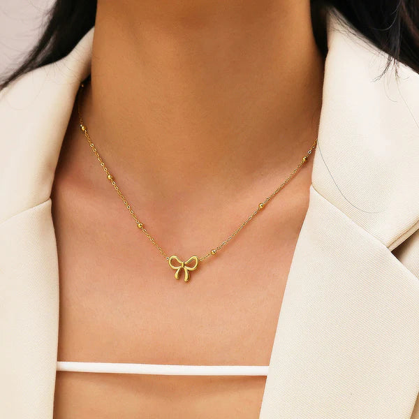 Anti-Tarnish Infinity Bow Gold Pendant