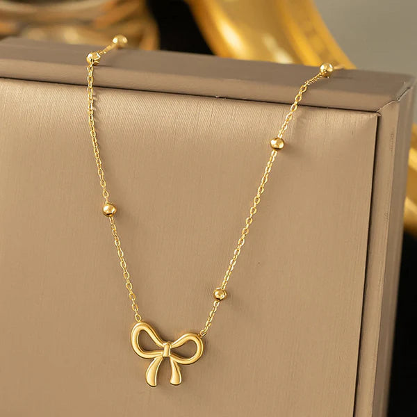 Anti-Tarnish Infinity Bow Gold Pendant