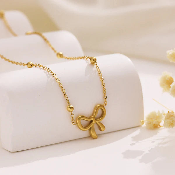 Anti-Tarnish Infinity Bow Gold Pendant