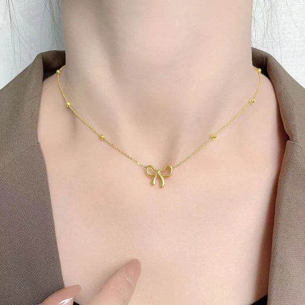 Anti-Tarnish Infinity Bow Gold Pendant