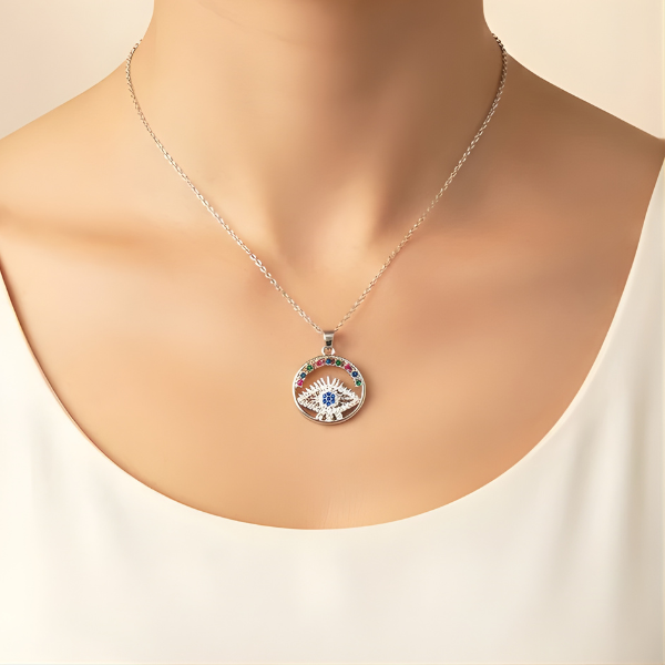 Anti-Tarnish Evil Eye American Diamond Silver Pendant