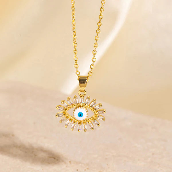 Luxn Gold Plated American Diamond Studded Evil Eye Themed Pendant