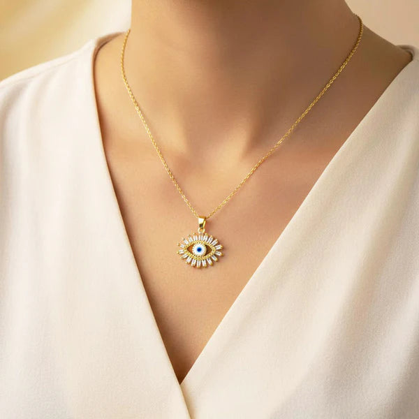 Luxn Gold Plated American Diamond Studded Evil Eye Themed Pendant