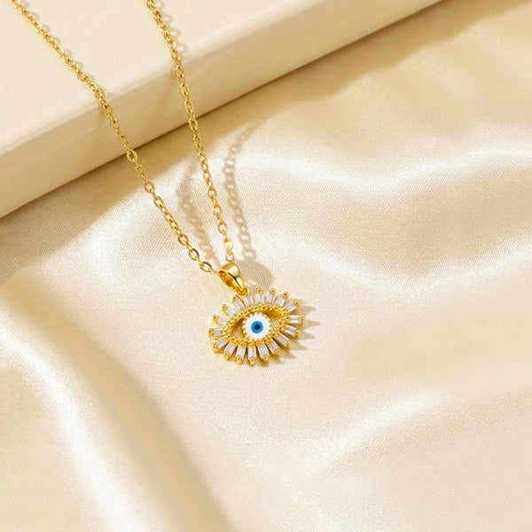 Luxn Gold Plated American Diamond Studded Evil Eye Themed Pendant