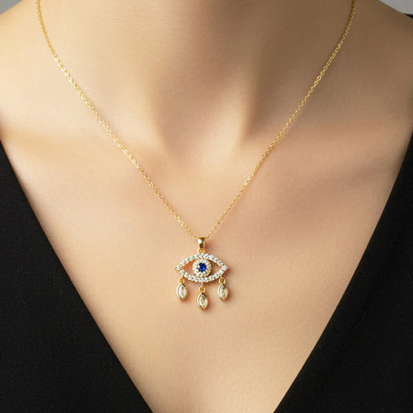 Luxn Gold Plated American Diamond Studded Evil Eye Themed Pendant