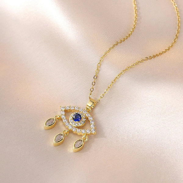 Luxn Gold Plated American Diamond Studded Evil Eye Themed Pendant