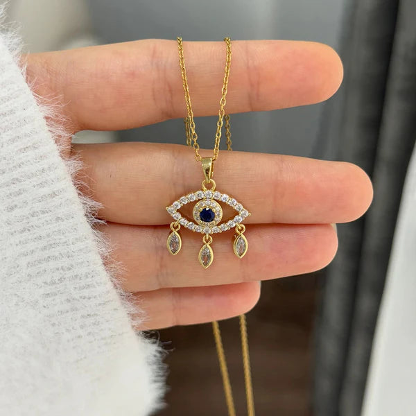 Luxn Gold Plated American Diamond Studded Evil Eye Themed Pendant