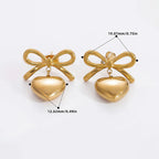 Anti-Tarnish Bow Heart Themed Gold Earrings