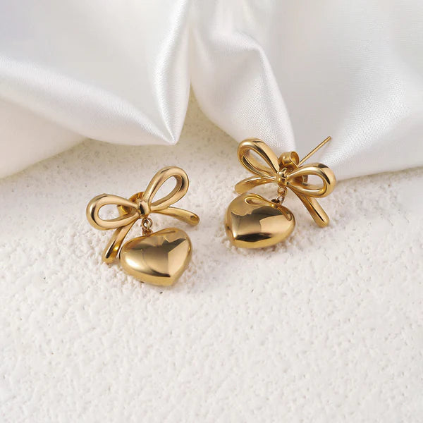 Luxn Gold Plated Anti Tarnish Bow-Heart Themed Earrings