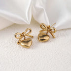 Anti-Tarnish Bow Heart Themed Gold Earrings