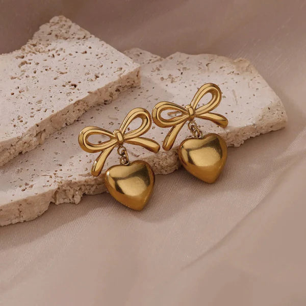 Luxn Gold Plated Anti Tarnish Bow-Heart Themed Earrings