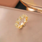 Anti-Tarnish Floral Themed Adjustable Gold Finger Ring