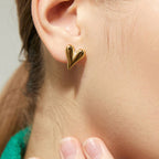 Anti-Tarnish Heart Themed Gold Earrings
