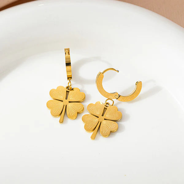 Luxn Gold Plated Anti Tarnish Clover Themed Drop Earrings