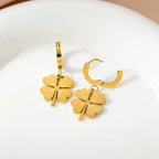 Anti-Tarnish Clover Themed Drop Gold Earrings