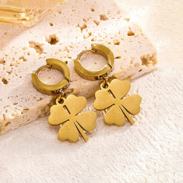 Luxn Gold Plated Anti Tarnish Clover Themed Drop Earrings