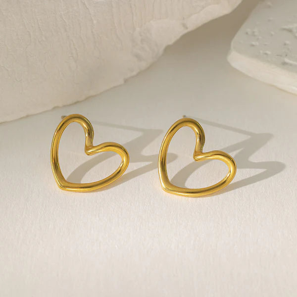 Anti-Tarnish Heart Themed Stud Gold Earrings