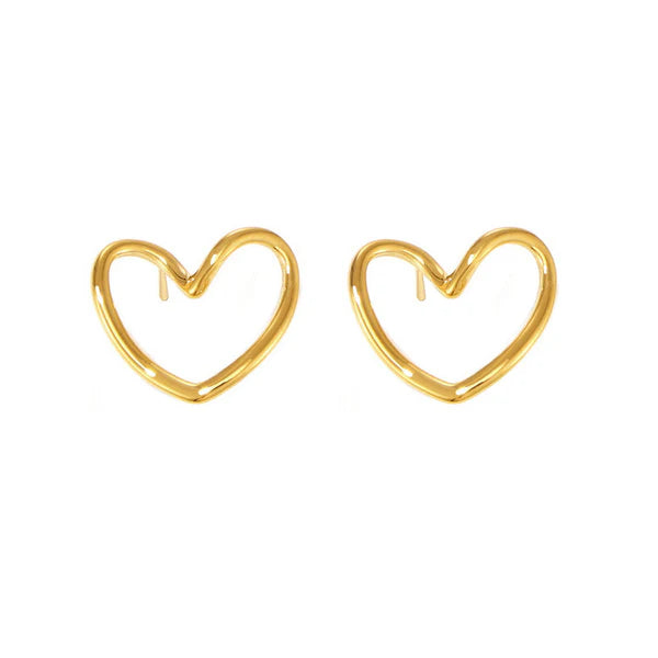 Anti-Tarnish Heart Themed Stud Gold Earrings