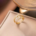 Anti-Tarnish Interconnected Adjustable Gold Finger Ring