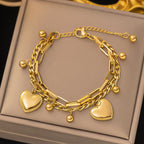 Anti-Tarnish Premium Heart Charm Wrap Gold Bracelet