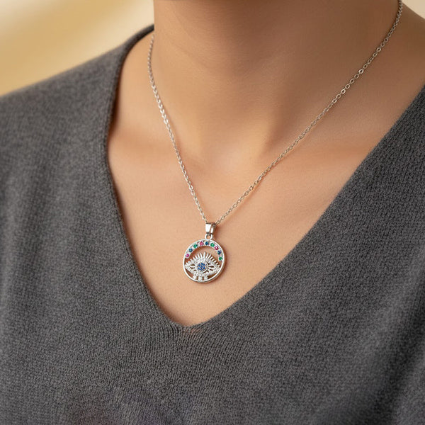 Luxn Silver Plated American Diamond Anti Tarnish Evil Eye Pendant