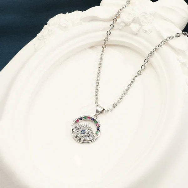 Luxn Silver Plated American Diamond Anti Tarnish Evil Eye Pendant