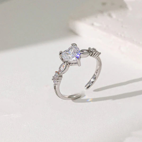 Luxn Silver Plated Anti Tarnish Stainless Steel Heart Themed Adjustable Finger Ring
