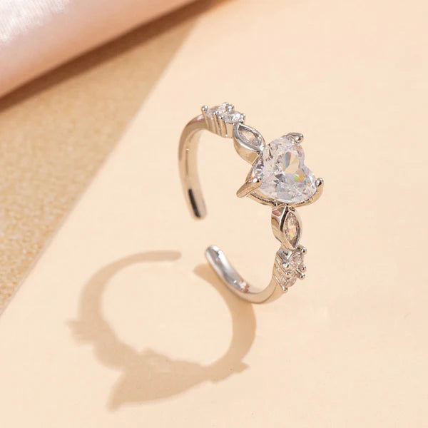 Luxn Silver Plated Anti Tarnish Stainless Steel Heart Themed Adjustable Finger Ring