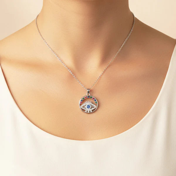 Luxn Silver Plated American Diamond Anti Tarnish Evil Eye Pendant