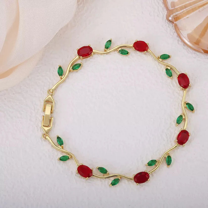 Anti-Tarnish Red Green Gold Tulip Bracelet