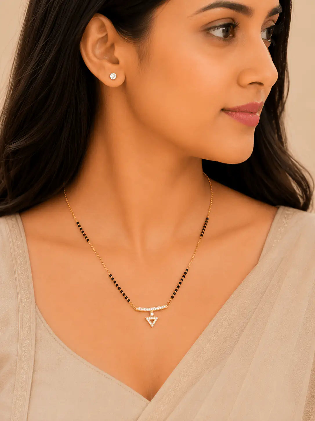 Anti-Tarnish American Diamond Triangle Hanging Mangalsutra - Luxn