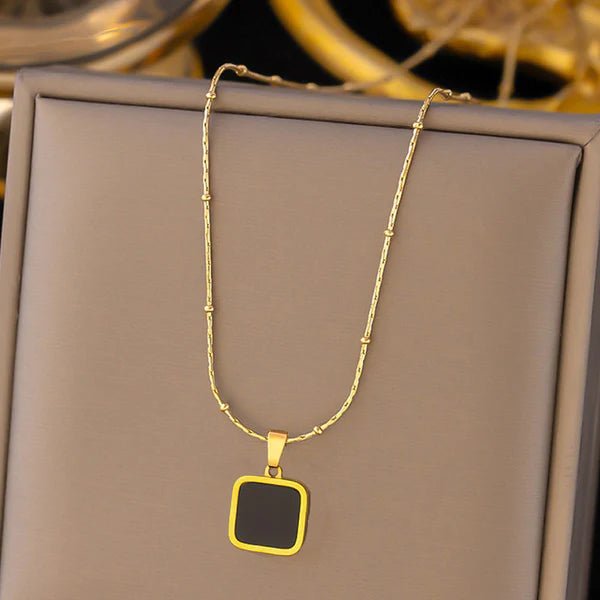 Anti-Tarnish Black Geometric Gold Pendant - Luxn