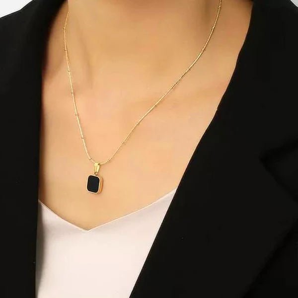 Anti-Tarnish Black Geometric Gold Pendant - Luxn