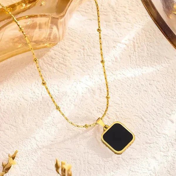 Anti-Tarnish Black Geometric Gold Pendant - Luxn