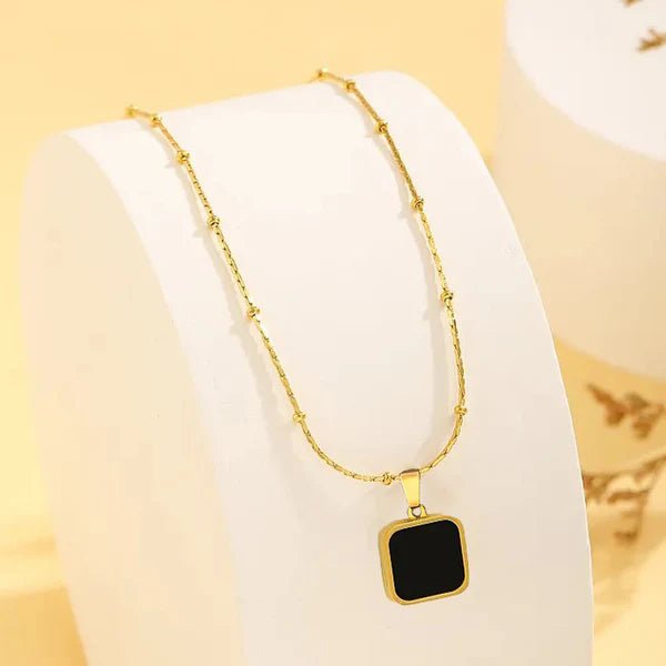 Anti-Tarnish Black Geometric Gold Pendant - Luxn